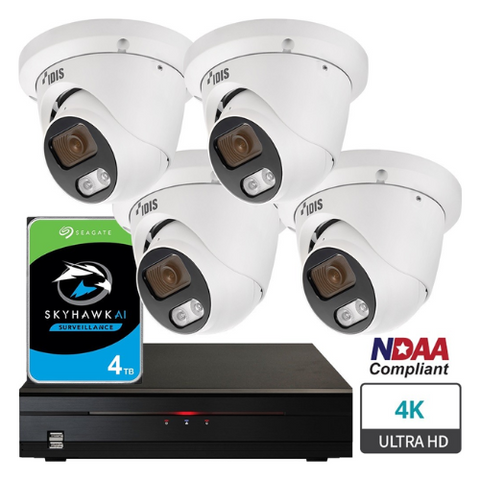 IDIS 8CH NVR with 4TB HDD + 4x 5MP 2.8mm Turret Cameras Kit