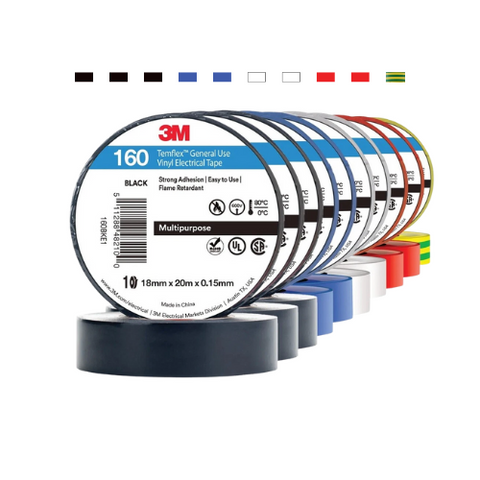 3M Temflex 160 Rainbow Electrical Insulation Tape 18mm x 20m Multi Colour