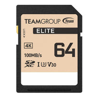 Team Group Elite 64GB SDXC UHS-I U3 V30 Memory Card, 100MB/s Read, 50MB/s Write