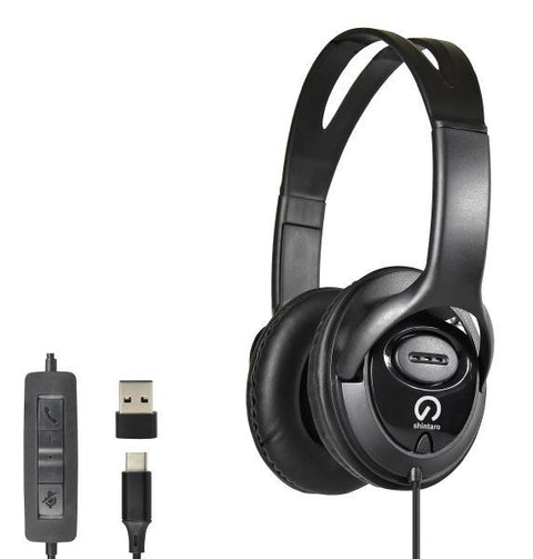 Shintaro USB-C Over-Ear Headset w/ Mic, Volume Control, USB-A Adapter, 40mm Drivers