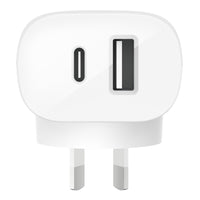 BELKIN 2 Port Wall Charger, 25W USB-C (1) PD, 12W USB-A (1) , White, 2YR WITH $2500 CEW