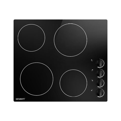 Devanti Ceramic Cooktop 60cm Electric Kitchen Burner Cooker 4 Zone Knobs Control