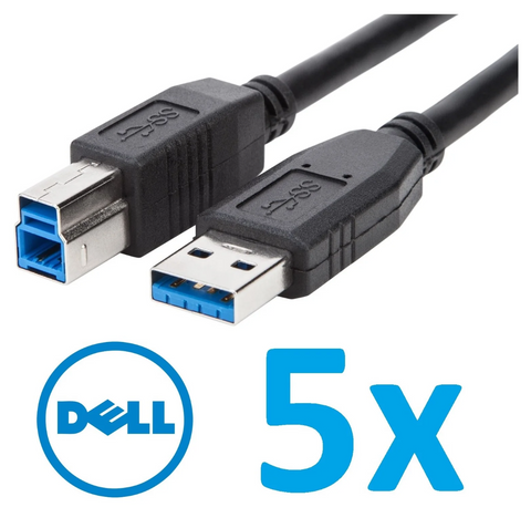 Lot of 5 Genuine Dell 1.8m USB 3.0 Type A to B Monitor Cables - Black