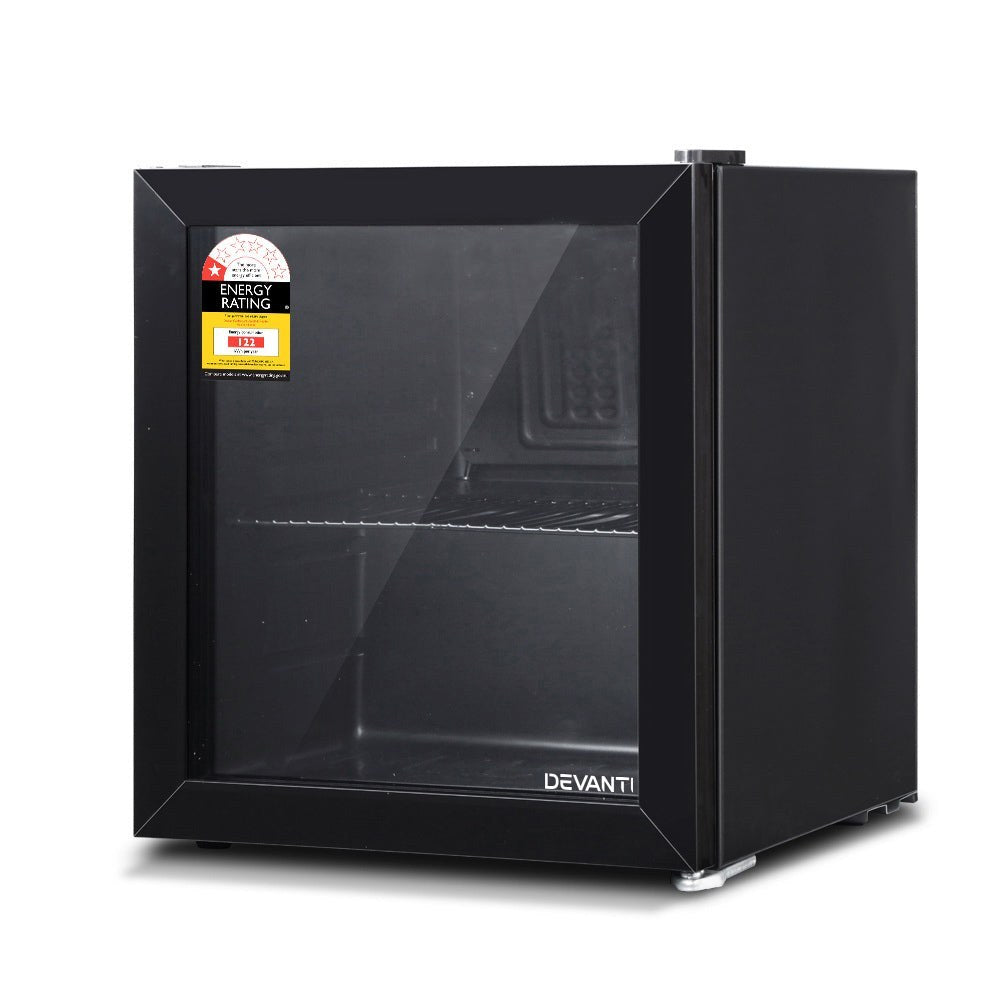 Devanti 46L Glass Door Bar Fridge Mini Countertop Freezer Fridges Bott
