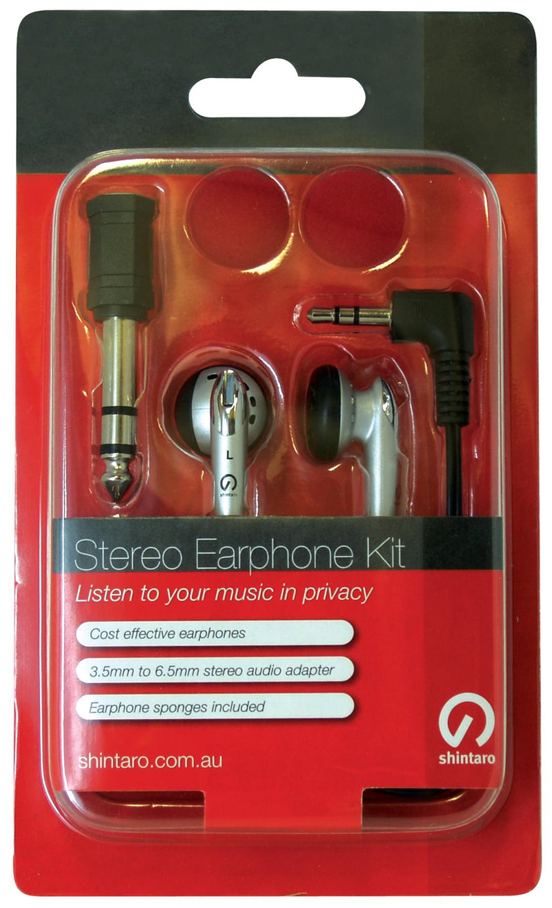 Shintaro Stereo Earphone Kit w/ 3.5mm to 6.5mm Adapter, 1.2m Cable