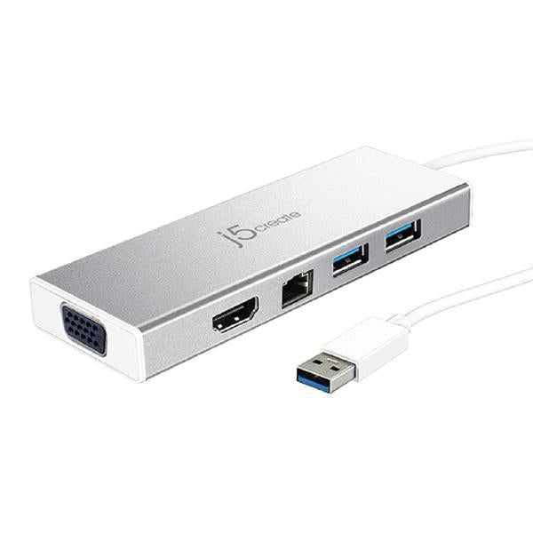 J5create JUD380 USB 3.0 Mini Dock, Dual HDMI/VGA, 2 USB 3.1, Gigabit Ethernet
