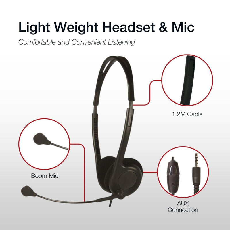 Shintaro Lightweight Headset with Boom Microphone, Inline Volume Control