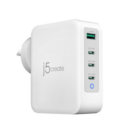 J5create JUP43130 130W GaN USB-C 4-Port Charger (3x USB-C PD, 1x USB-A)