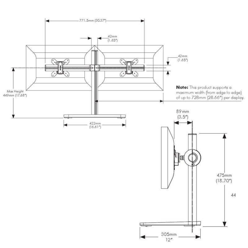 Atdec Visidec Focus Display Accessory Arm Dual Displays, Horizontal Mount 24" - 32"