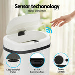 Devanti Sensor Bin Motion Rubbish Trash Can Automatic Touch Free Kitchen White