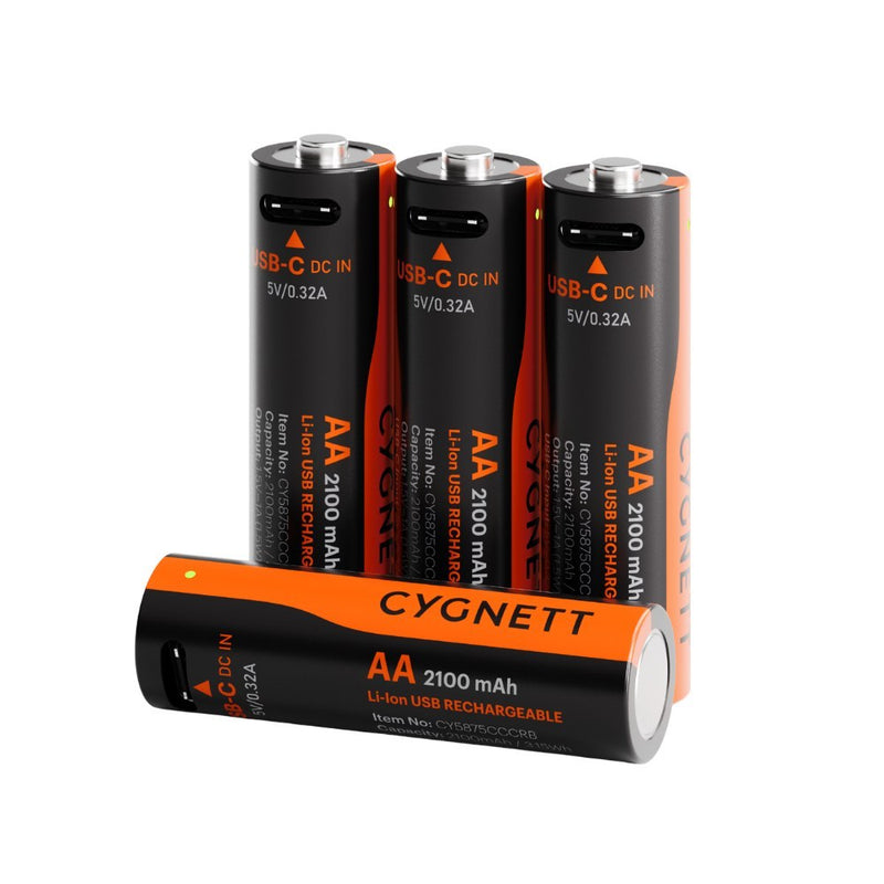 Cygnett AA USB-C Rechargeable Li-ion Battery 4Pk (Black)