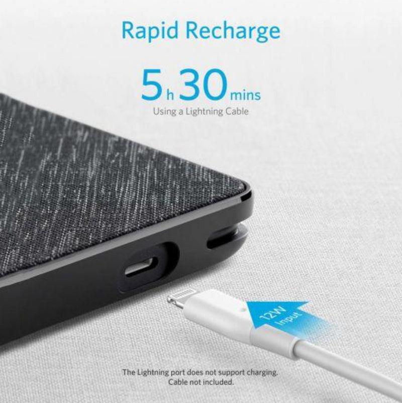 ANKER POWER BANK 10000 WITH LIGHTNING CABLE - BLACK FABRIC