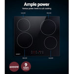 Devanti 60cm Electric Ceramic Cooktop | 4 Burner | Touch Control | 5200W