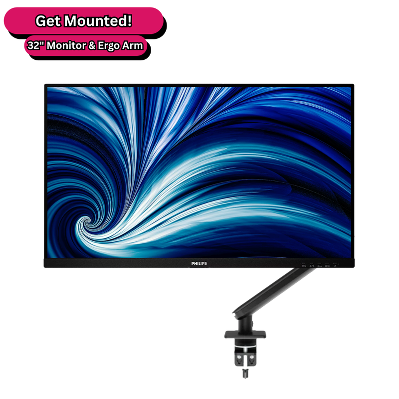 Get Mounted! Big. 32" QHD 100Hz Monitor and Ergonomic Arm Bundle