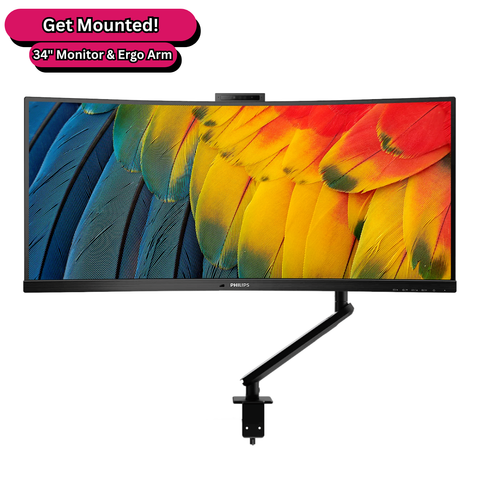 Get Mounted! Bigger. 34" UWQHD UltraWide Curved Monitor and Ergonomic Arm Bundle