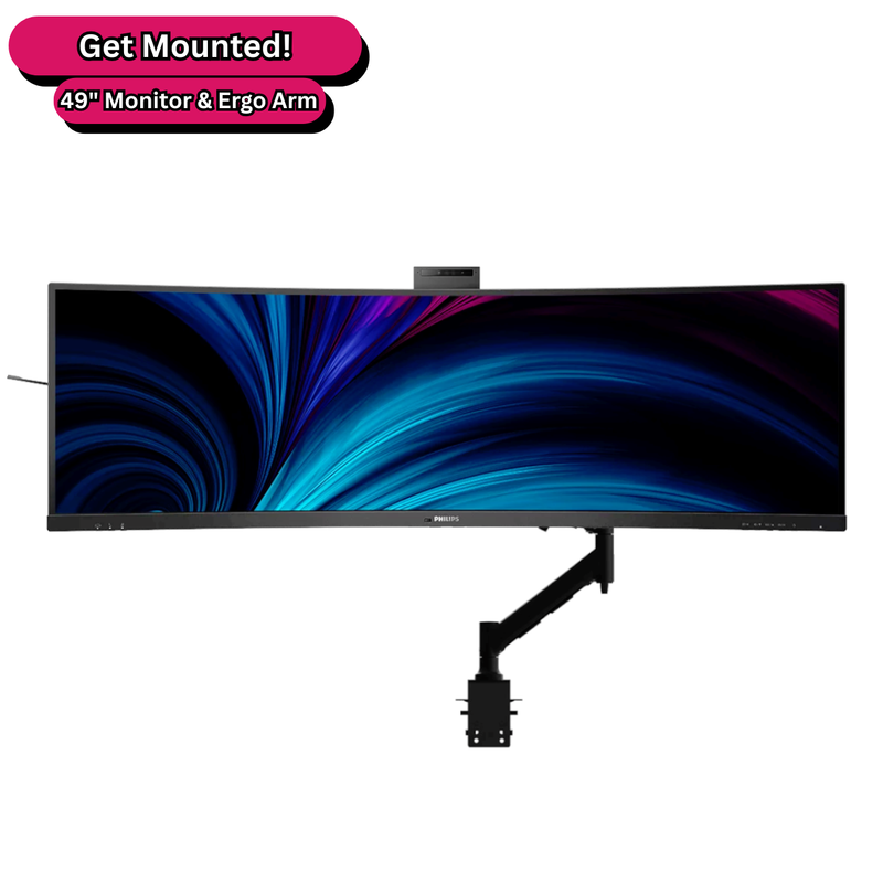 Get Mounted! Biggest. 49" DQHD SuperWide Curved Monitor and Arm Bundle