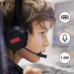Shintaro Rugged Kids USB-C Headset with Boom Mic, Twistable Band, 40mm Driver