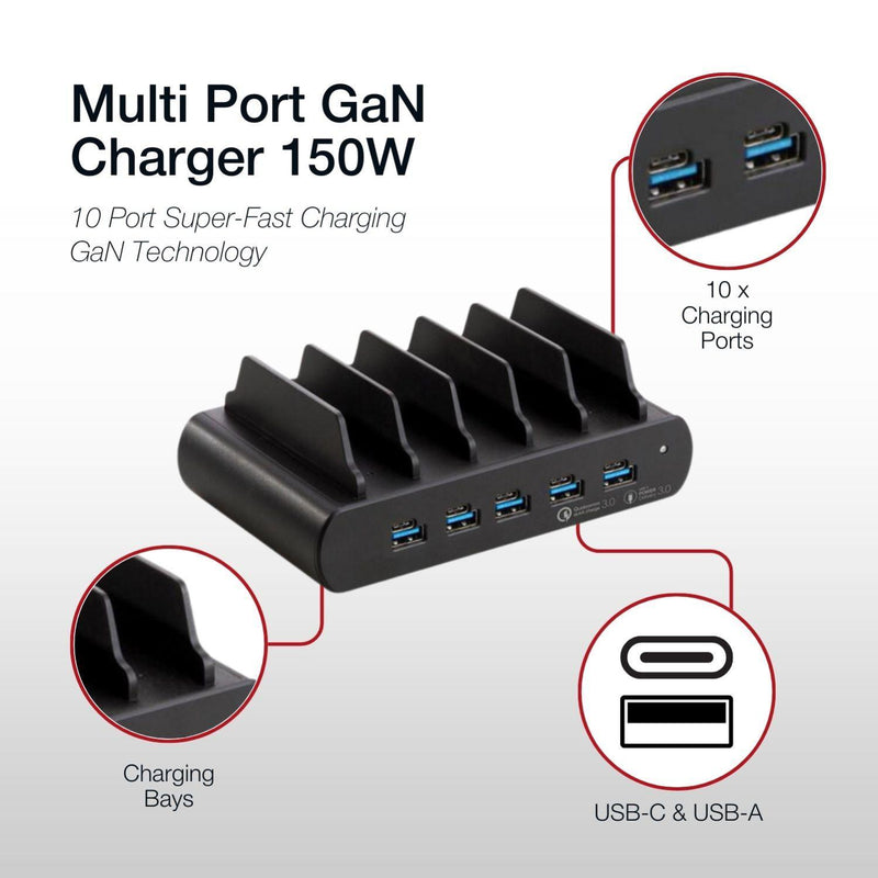 Shintaro 150W 5-Port Charger & Dock with Bays, USB-C/USB-A Multi-Port Charging