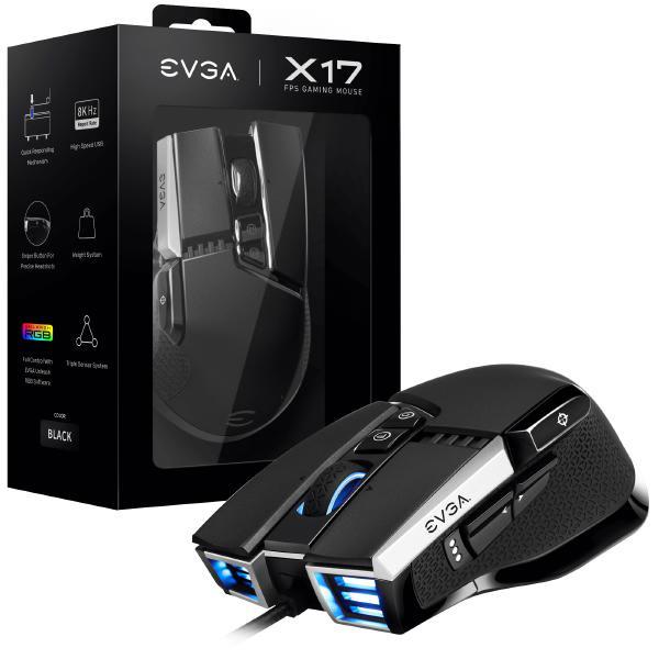 EVGA X17 Ergonomic Gaming Mouse Customizable 16000 DPI 8KHz 10 Buttons USB BLACK