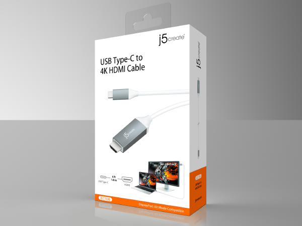 J5create JCC153G USB-C to 4K HDMI Cable, 1.9m