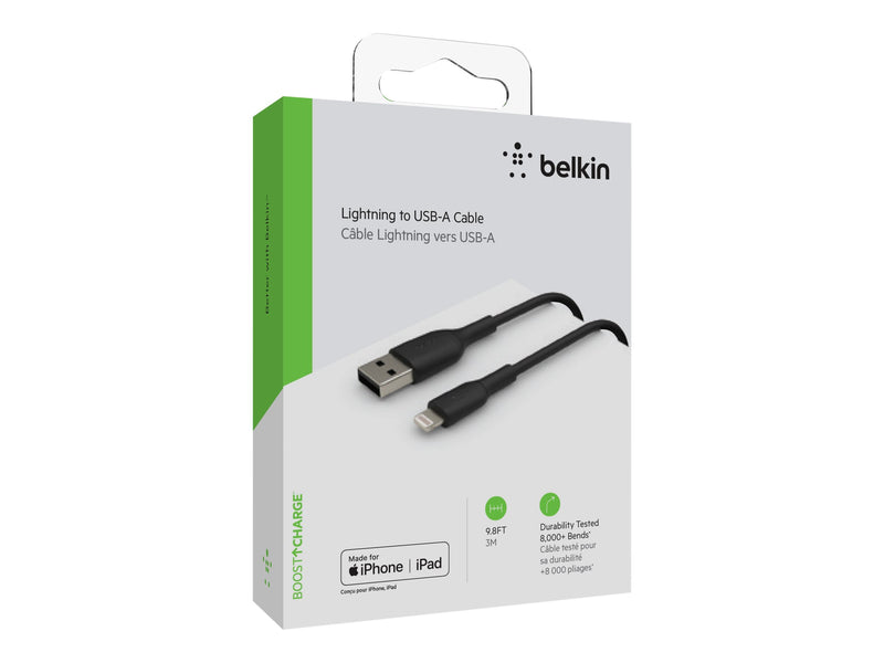 BELKIN 3M USB-A to Lightning Charge/SYNC Cable, MFi, Black, 1 YR WTY