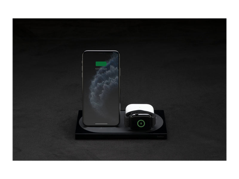 BELKIN QI Wireless 3 IN 1 Charging Dock Stand 10W for Phone, Apple Watch and Ipod, Black