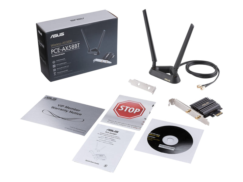 ASUS AX3000 Dual Band Wifi 6 Wireless and BLuetooth 5.0 PCI-E Adapter, EXT ANT(2), 3YR