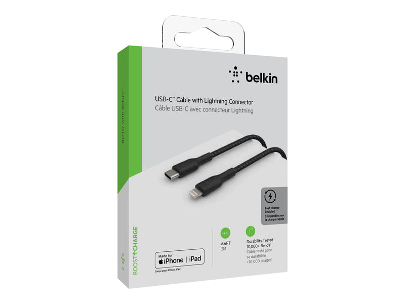 BELKIN 2M USB-C to Lightning Charge/SYNC Cable, MFi, Braided, Black 2 YR