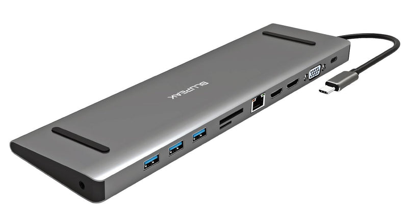 BLUPEAK USB-C Multi-Port Dock HDMI(2), USB3.0(3), VGA(1), GbE(1), SD, Audio, PD, 2YR WTY