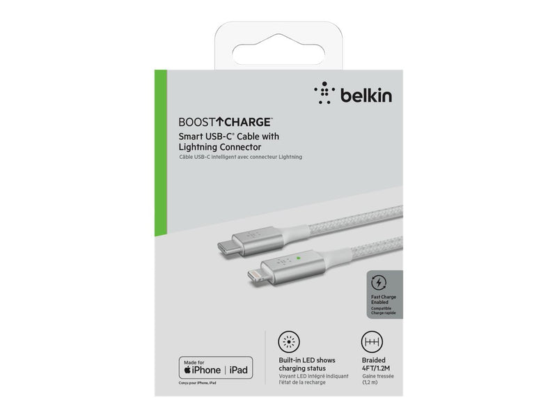 BELKIN 1M Smart LED USB-C to Lightning Cable, MFi, White