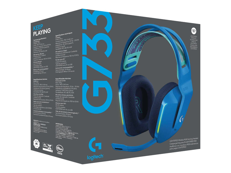 LOGITECH G733 Wireless LightSYNC RGB Gaming Headset, DTS X2.0 SRS,20M Range,Blue-2YR WTY