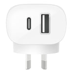 BELKIN 2 Port Wall Charger, 25W USB-C (1) PD, 12W USB-A (1) , White, 2YR WITH $2500 CEW
