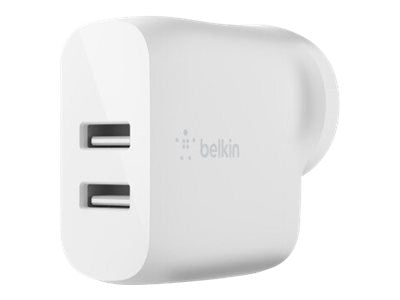 BELKIN 2 Port Wall Charger, 12W, USB-A (2), Boost Charge, White, Include USB-A to LGN CABL