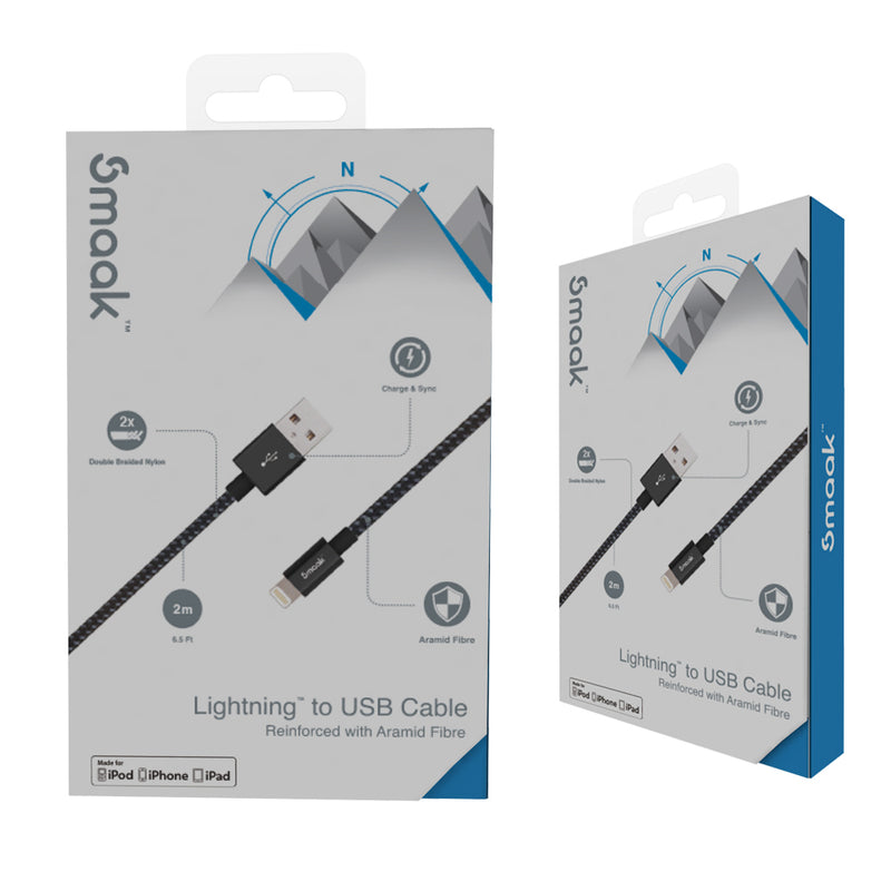 Smaak Tourer 2m Double Braid Nylon Cable Lightning- Black