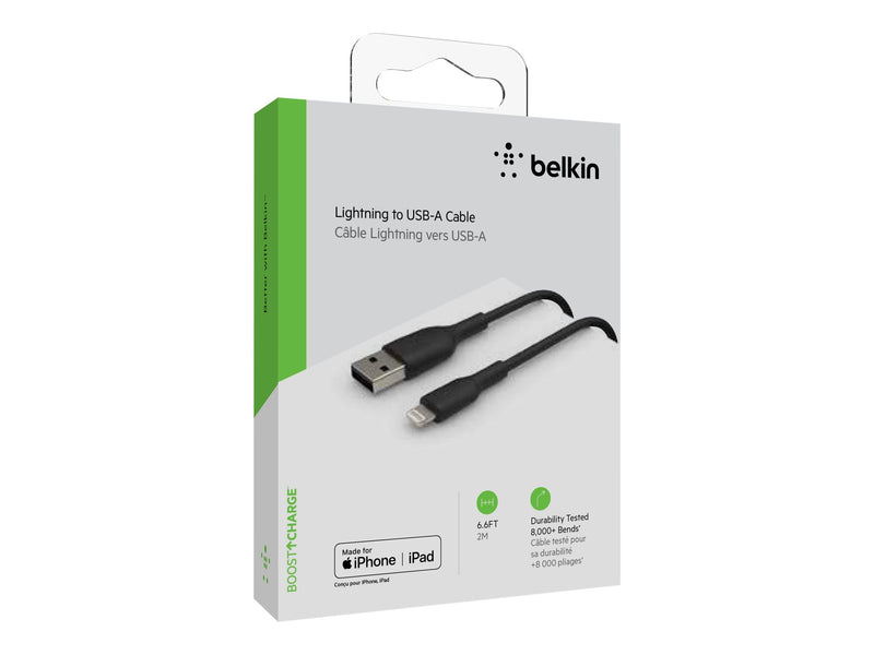 BELKIN 2M USB-A to Lightning Charge/SYNC Cable, MFi, BLK, 2 YR WTY