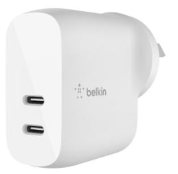 BELKIN 2 Port Wall Charger, 20W USB-C (2) PD 3.0, White, 2 YR with CEW $2500