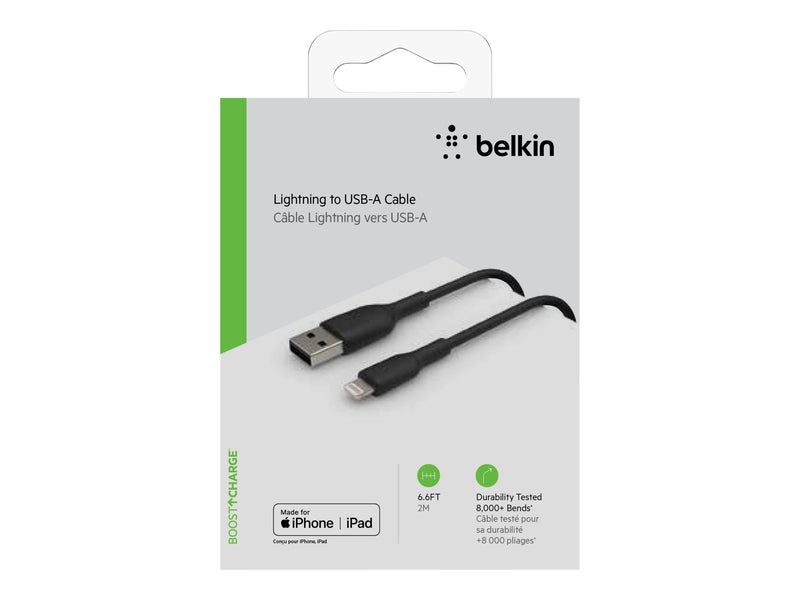 BELKIN 2M USB-A to Lightning Charge/SYNC Cable, MFi, BLK, 2 YR WTY