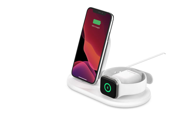 BELKIN QI Wireless 3 IN 1 Charging Dock Stand 10W for Phone, Apple Watch and Ipod, White