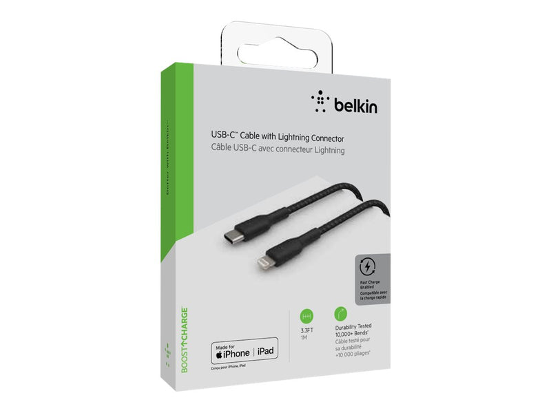 BELKIN 1M USB-C to Lightning Charge/SYNC Cable, MFi, Braided, Black, 2 YR