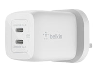 Belkin 2 Port Wall Charger, 65W USB-C GaN (2) Fast Charging, White, 2YR With $2500