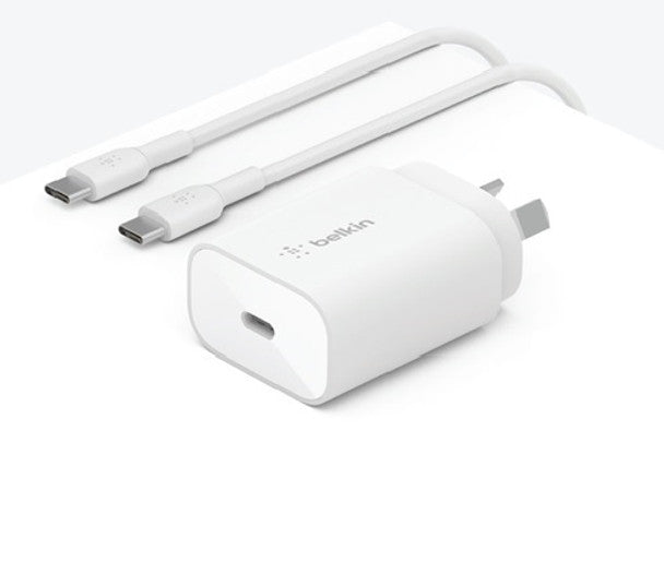 BELKIN 1 Port Wall Charger with PPS, 25W, USB-C (1), INC USB-C Cable, White, 2YR