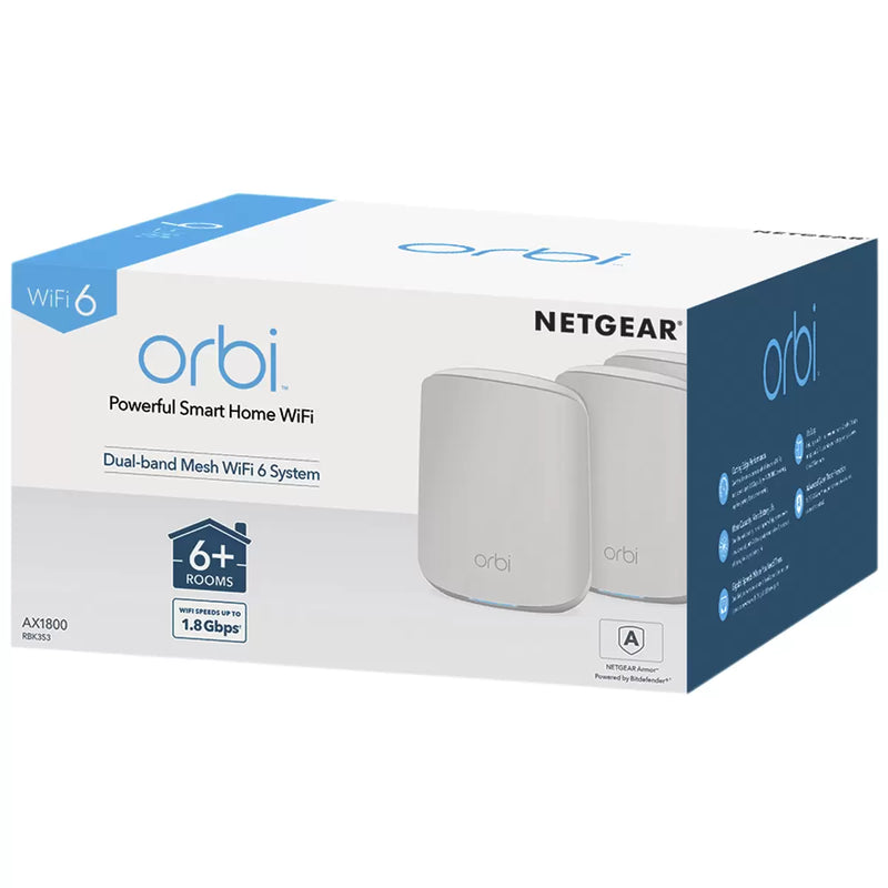 NETGEAR Orbi RBK353 WiFi 6 Dual-band Mesh System 3 Pack RBK353-100AUS