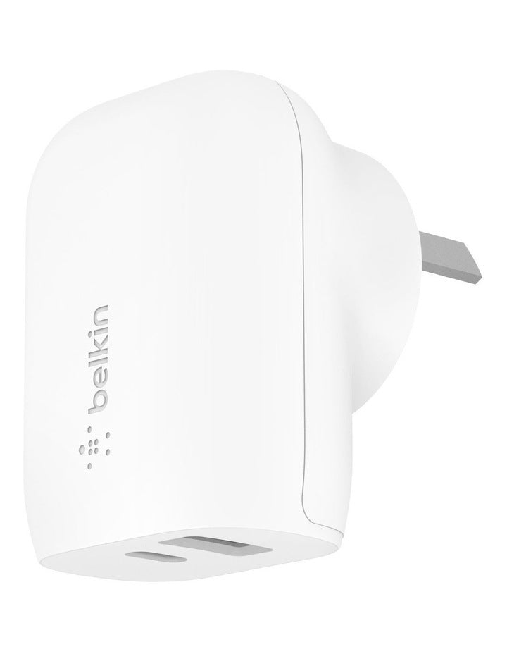 BELKIN 2 Port Wall Charger, 25W USB-C (1) PD, 12W USB-A (1) , White, 2YR WITH $2500 CEW