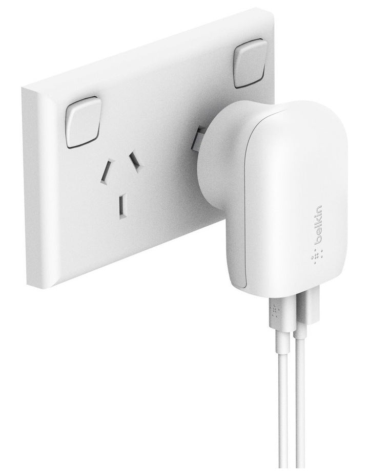 BELKIN 2 Port Wall Charger, 25W USB-C (1) PD, 12W USB-A (1) , White, 2YR WITH $2500 CEW