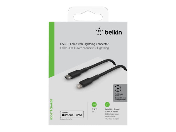 BELKIN 1M USB-C to Lightning Charge/SYNC Cable, MFi, Braided, Black, 2 YR