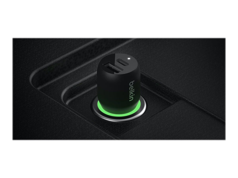 BELKIN 2 Port Car Charger, 25W USB-C (1) PD, 12W USB-A (1), Black