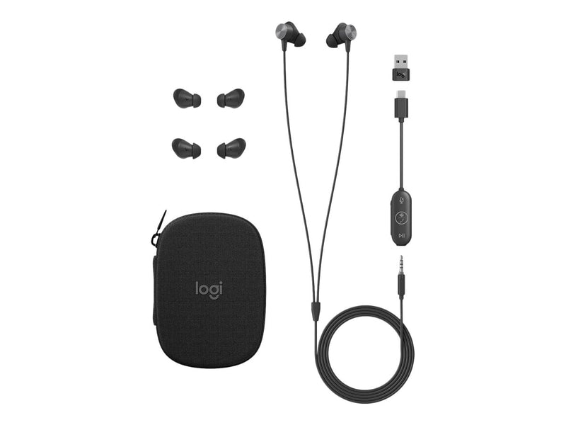 LOGITECH Zone Wired MS Earbuds,Noise Cancelling,3.5MM/USB-C with USB-A Adapter- 2YR WTY