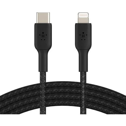 BELKIN 1M USB-C to Lightning Charge/SYNC Cable, MFi, Braided, Black, 2 YR