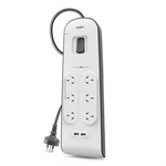 Belkin 6 Outlet Surge Protector 2m Cord 2 USB Ports 2.4A Power Board