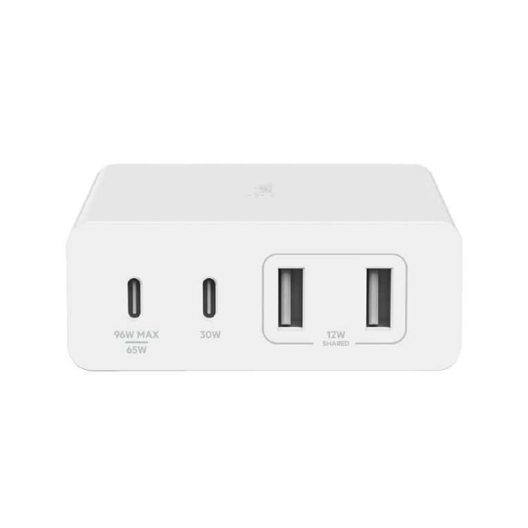 BELKIN 4 Port USB-C GAN Charger, USB-C(2), USB-A(2), 108W INC 2M Cord, White